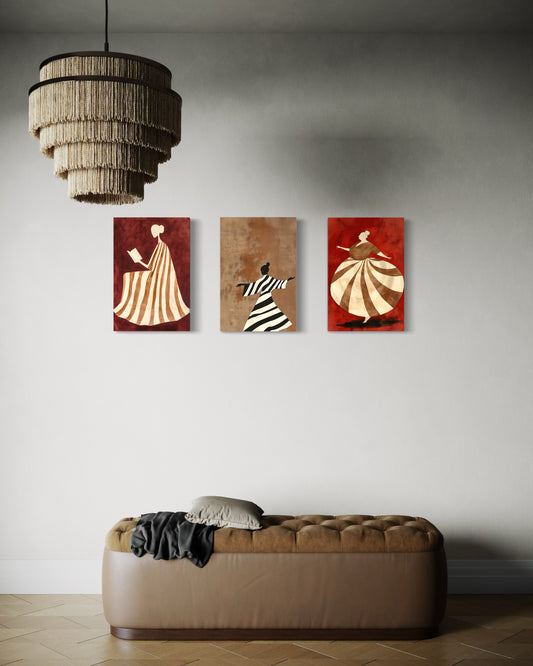 Set de 3 Cuadros Canvas - Woman Lines