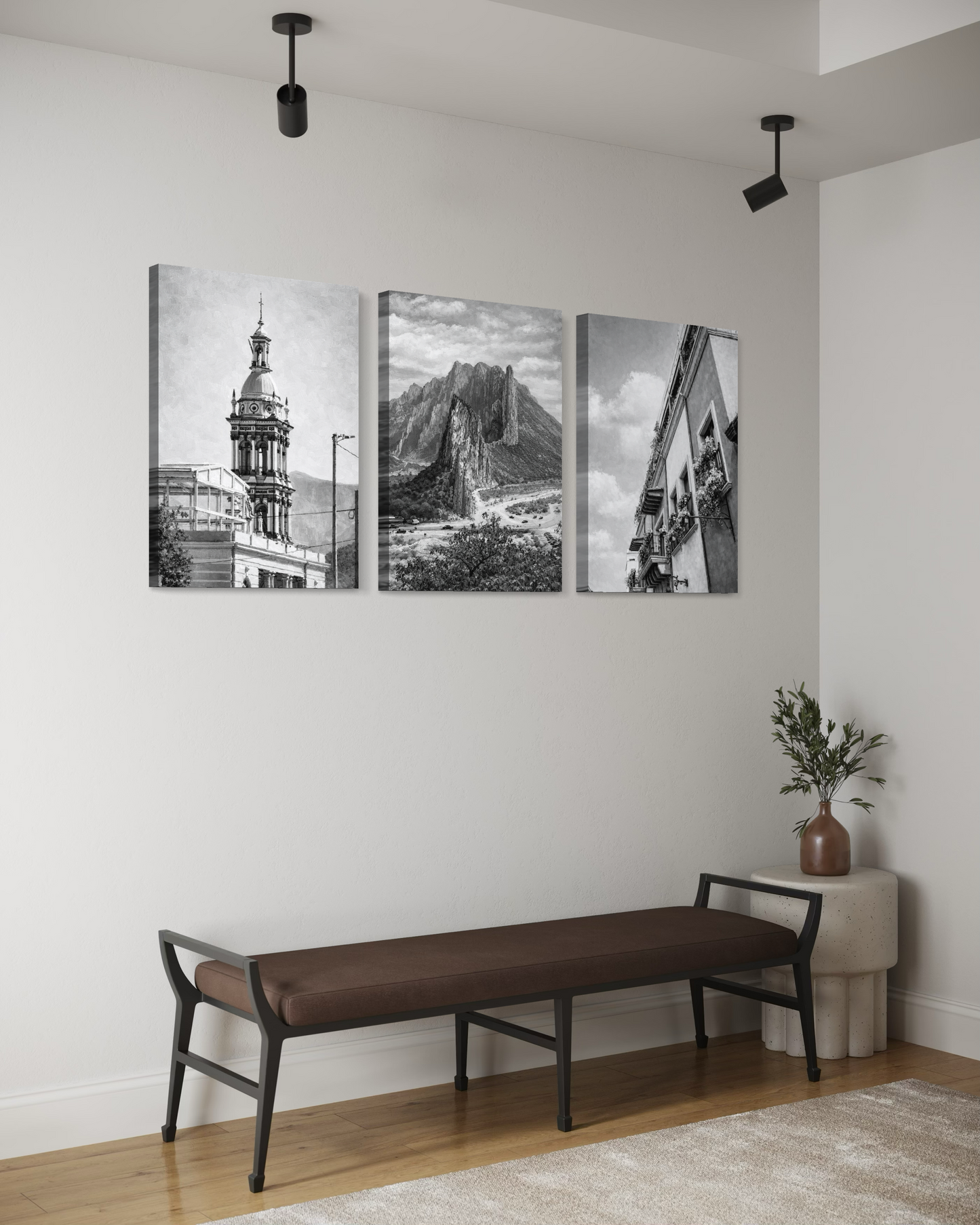 Set de 3 Cuadros Canvas - Monterrey b&w