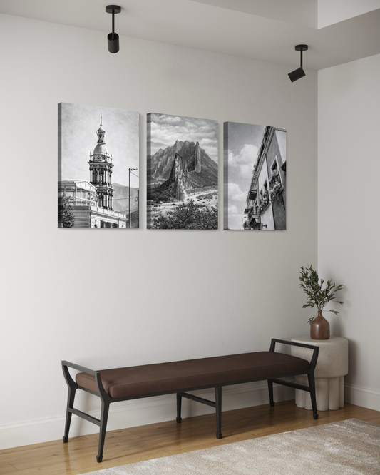 Set de 3 Cuadros Canvas - Monterrey b&w