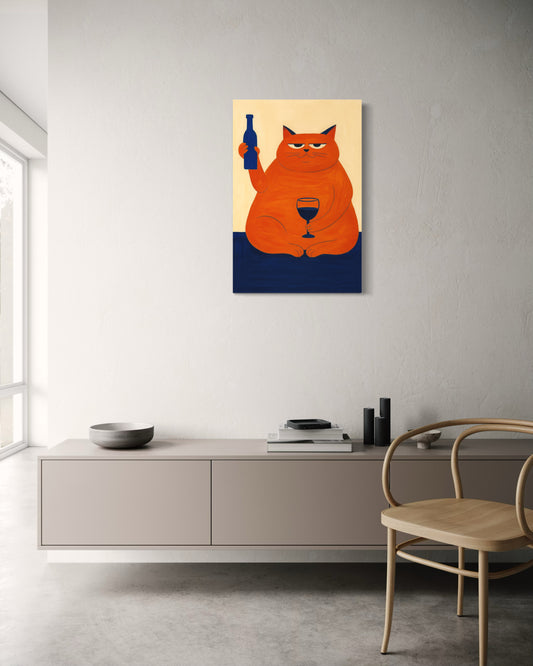 Cuadro Canvas - Gato con vino