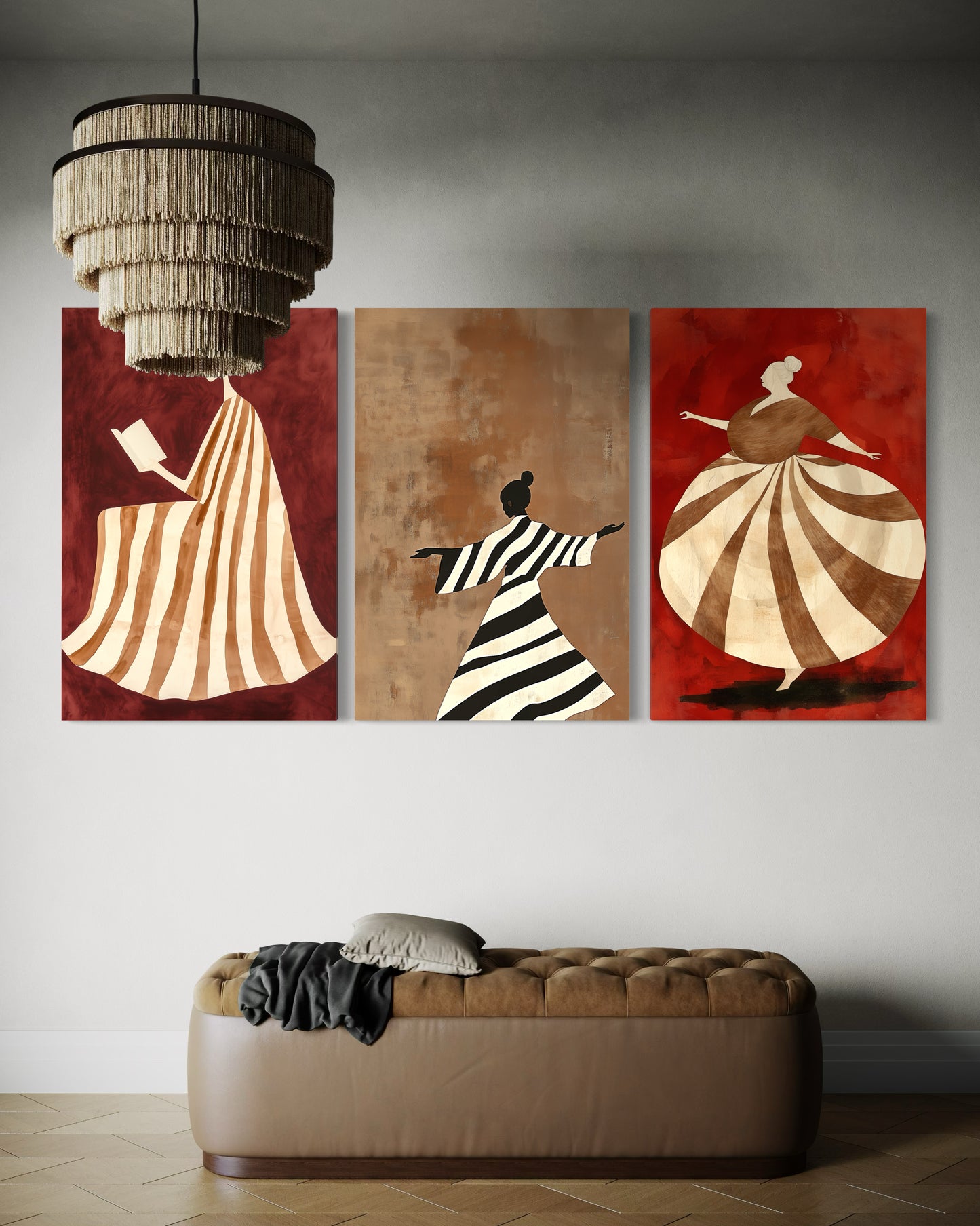Set de 3 Cuadros Canvas - Woman Lines